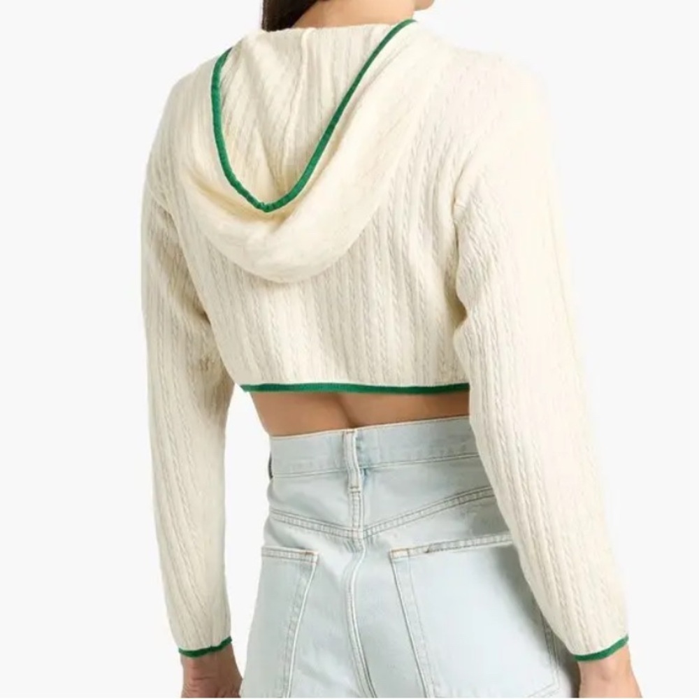 FRAME Cropped cable-knit cashmere and silk-blend hoodie XS - Picture 3 of 5